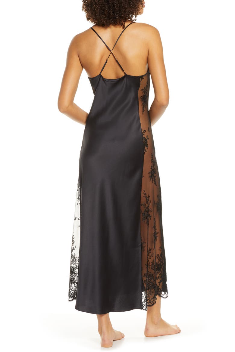 Darling Satin & Lace Nightgown, Alternate, color, BLACK