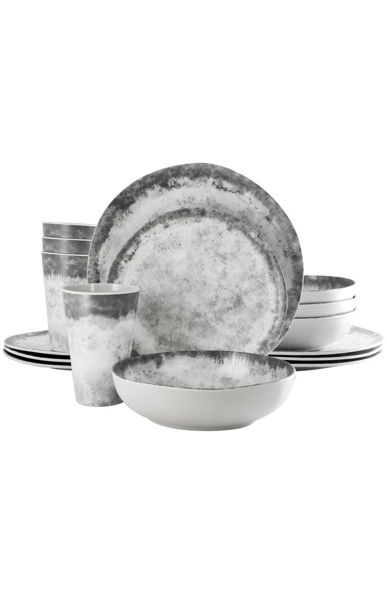 Gibson Elite Organic Decal 16 Piece Melamine Dinnerware Set, Main, color, Grey