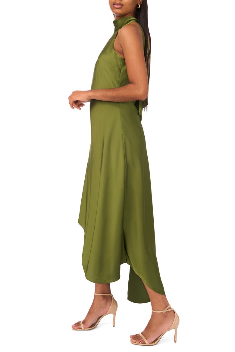 Tie Back Sleeveless High/Low Satin Gown, Alternate, color, CEDAR GREEN