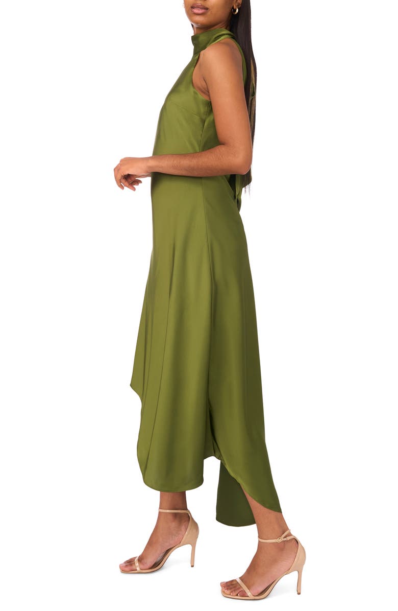 CeCe Tie Back Sleeveless High/Low Satin Gown, Alternate, color, Cedar Green