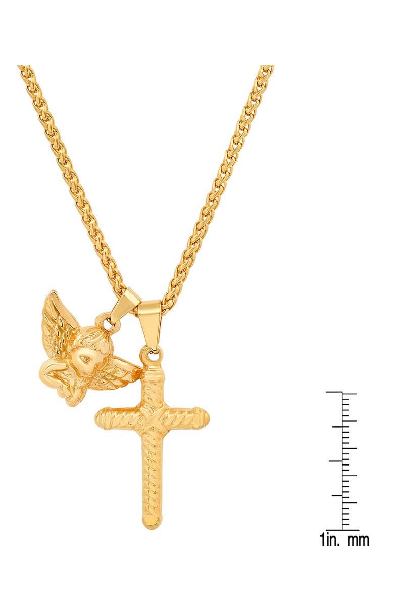Cross & Angel Pendant Necklace, Alternate, color, GOLD