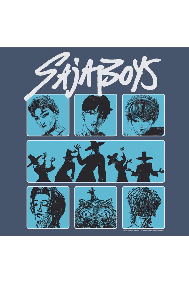 Junior's KPop Demon Hunters Saja Boys Group Logo  Sweatshirt, Alternate, color, Blue Heather