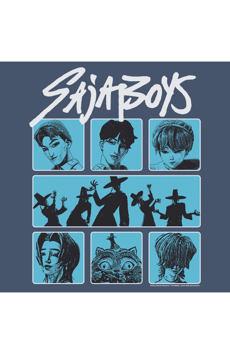 KPop Demon Hunters Junior's KPop Demon Hunters Saja Boys Group Logo  Sweatshirt, Alternate, color, Blue Heather