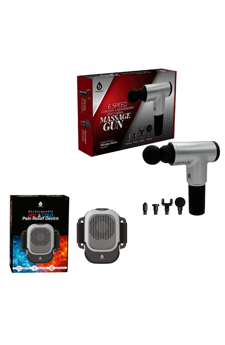 PURSONIC The Ultimate Muscle Recovery Duo Hot & Cold Massager + Deep Tissue Massage Gun, Main, color, Black