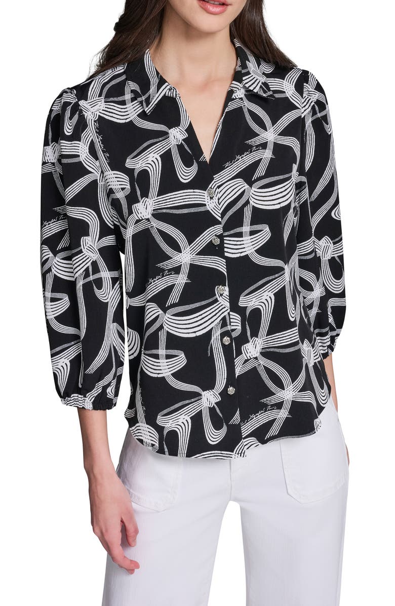 KARL LAGERFELD PARIS Bow Detail Button-Up Shirt, Main, color, 