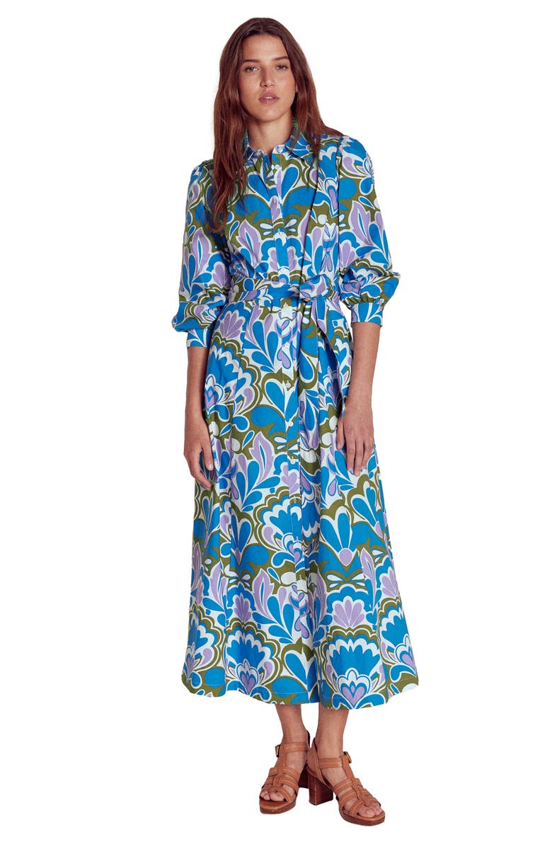 Boden Clara Print Tie Waist Maxi Shirtdress, Alternate, color,