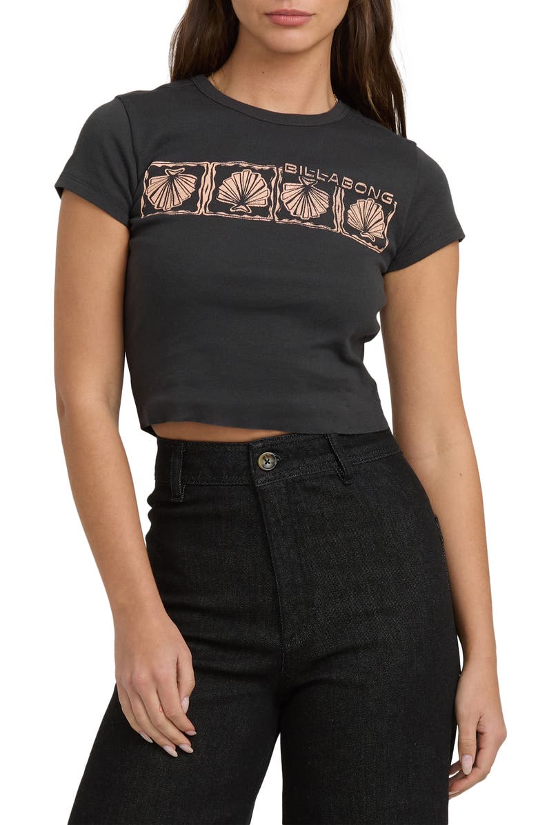 Billabong To the Roots Seashell Graphic Cotton Baby Tee, Main, color, Off Black