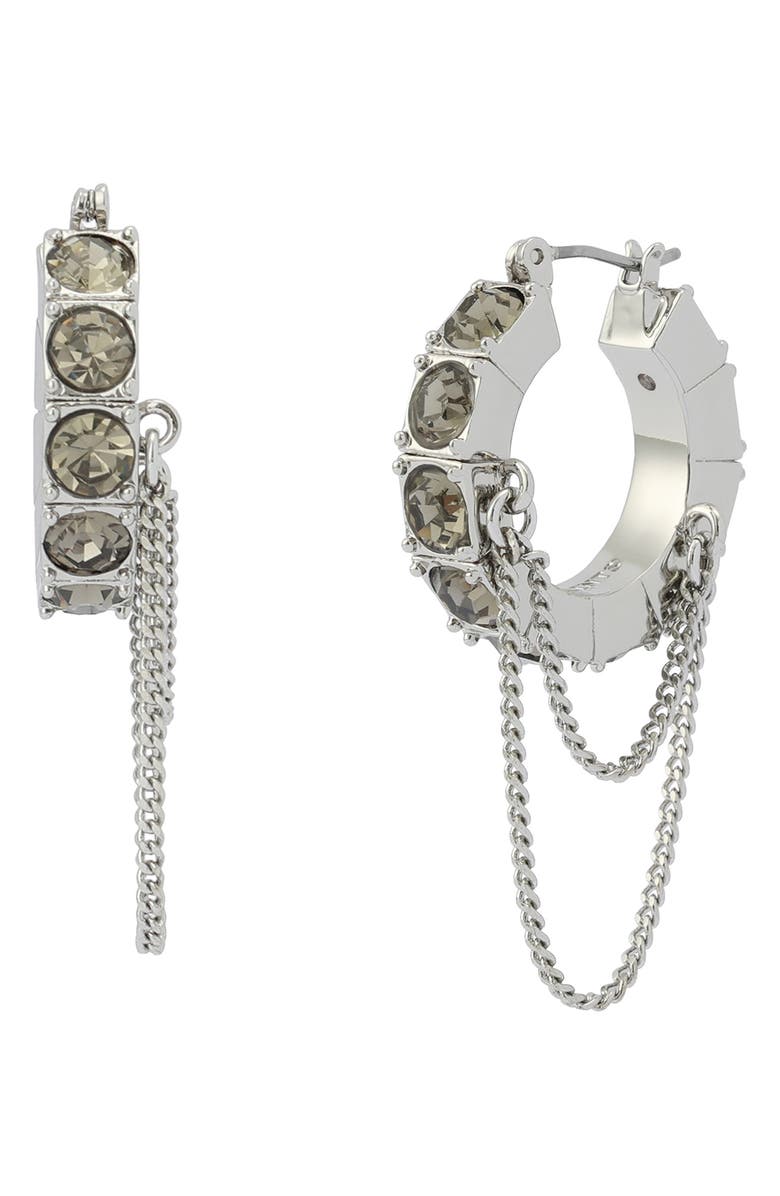 AllSaints Chain Crystal Hoop Earrings, Main, color, Black Diamond