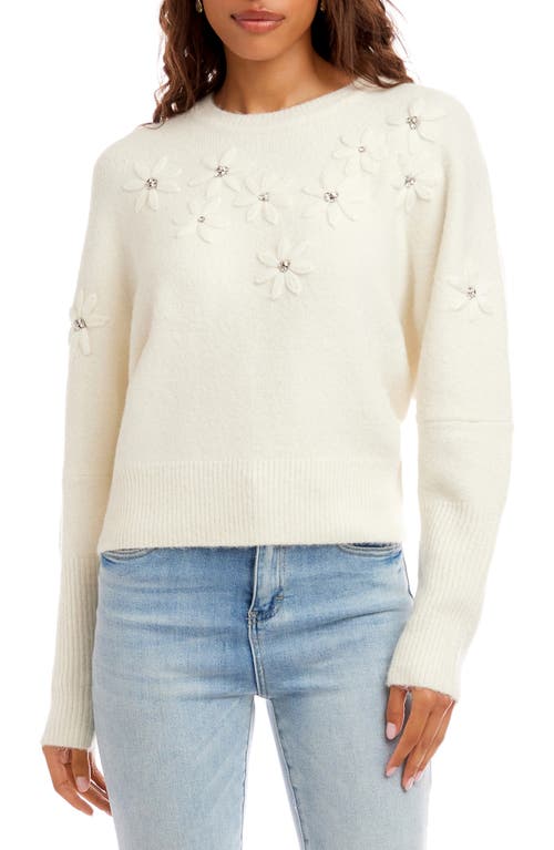 Karen Kane Embroidered Embellished Flower Sweater In White