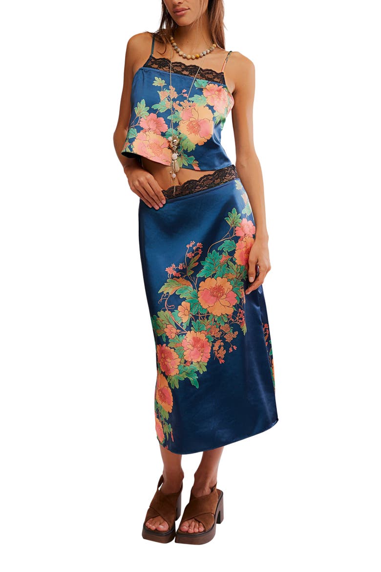 Salvatore Floral Lace Trim Camisole & Midi Skirt Set, Main, color, REFLECTING POND COMB