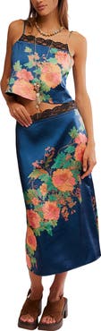 Free People Salvatore Floral Lace Trim Camisole & Midi Skirt Set