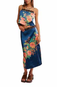 Free People Salvatore Floral Lace Trim Camisole & Midi Skirt Set