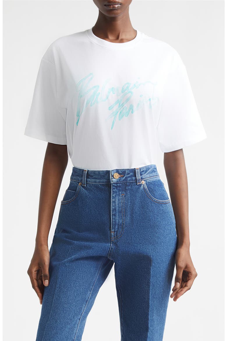 Brushstroke Paris Logo Graphic T-Shirt, Main, color, WHITE/ PALE GREEN