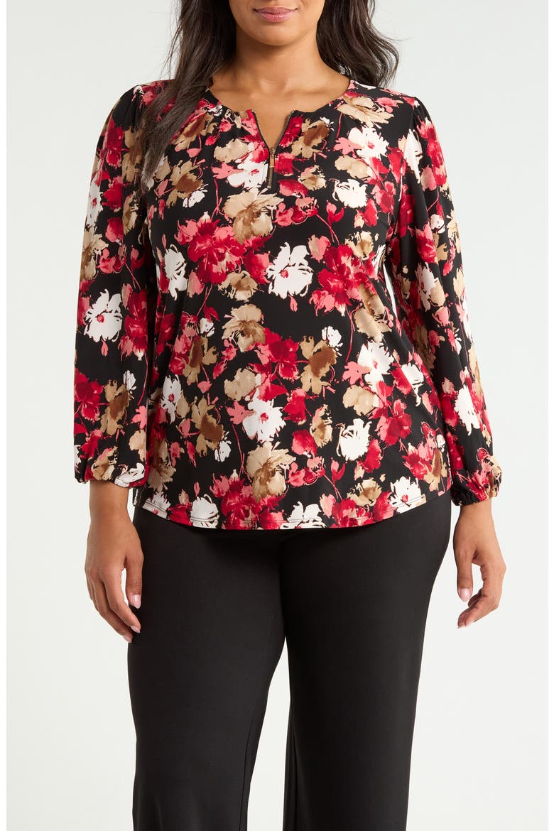 Zip Front Pleated Top, Main, color, ANNE BLACK MULTI