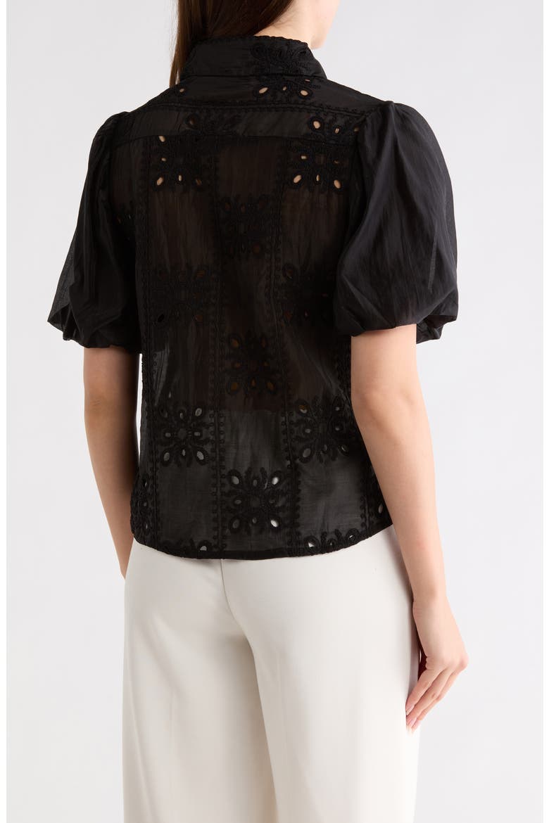 Bubble Sleeve Button Front Top, Alternate, color, BLACK