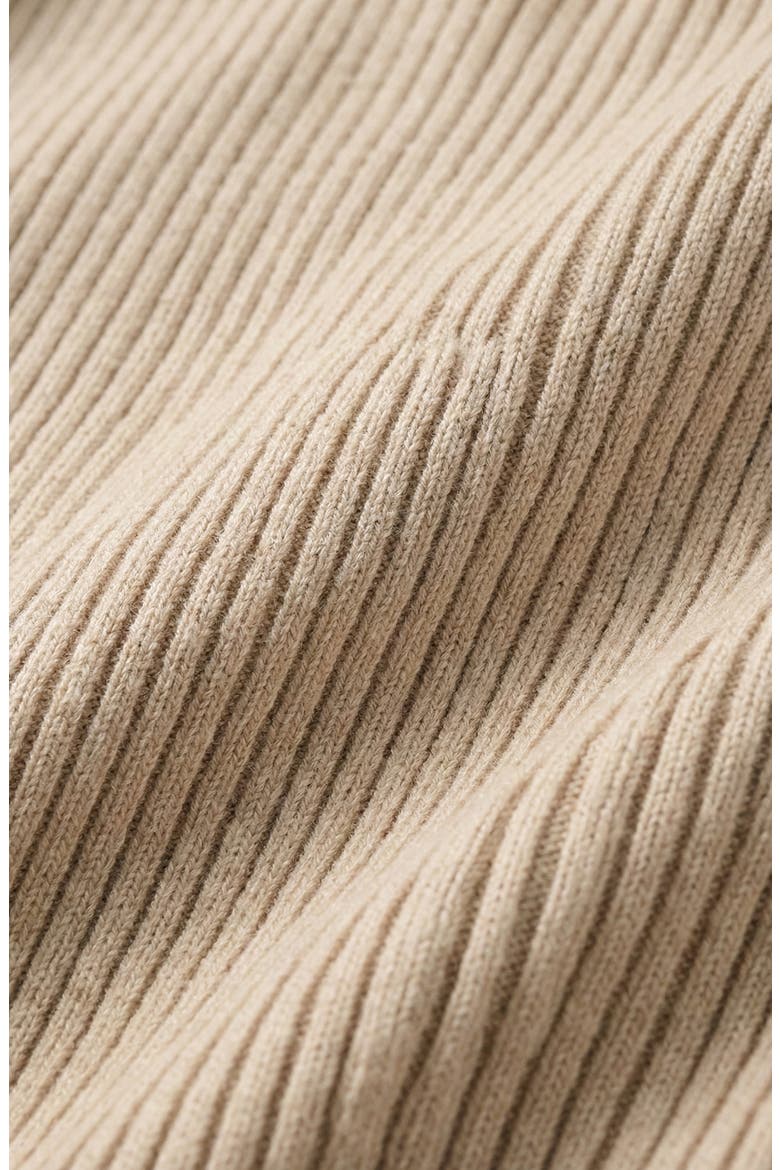Ribbed Knit Contrast Trim Tie Waist Midi Dress, Alternate, color, Beige