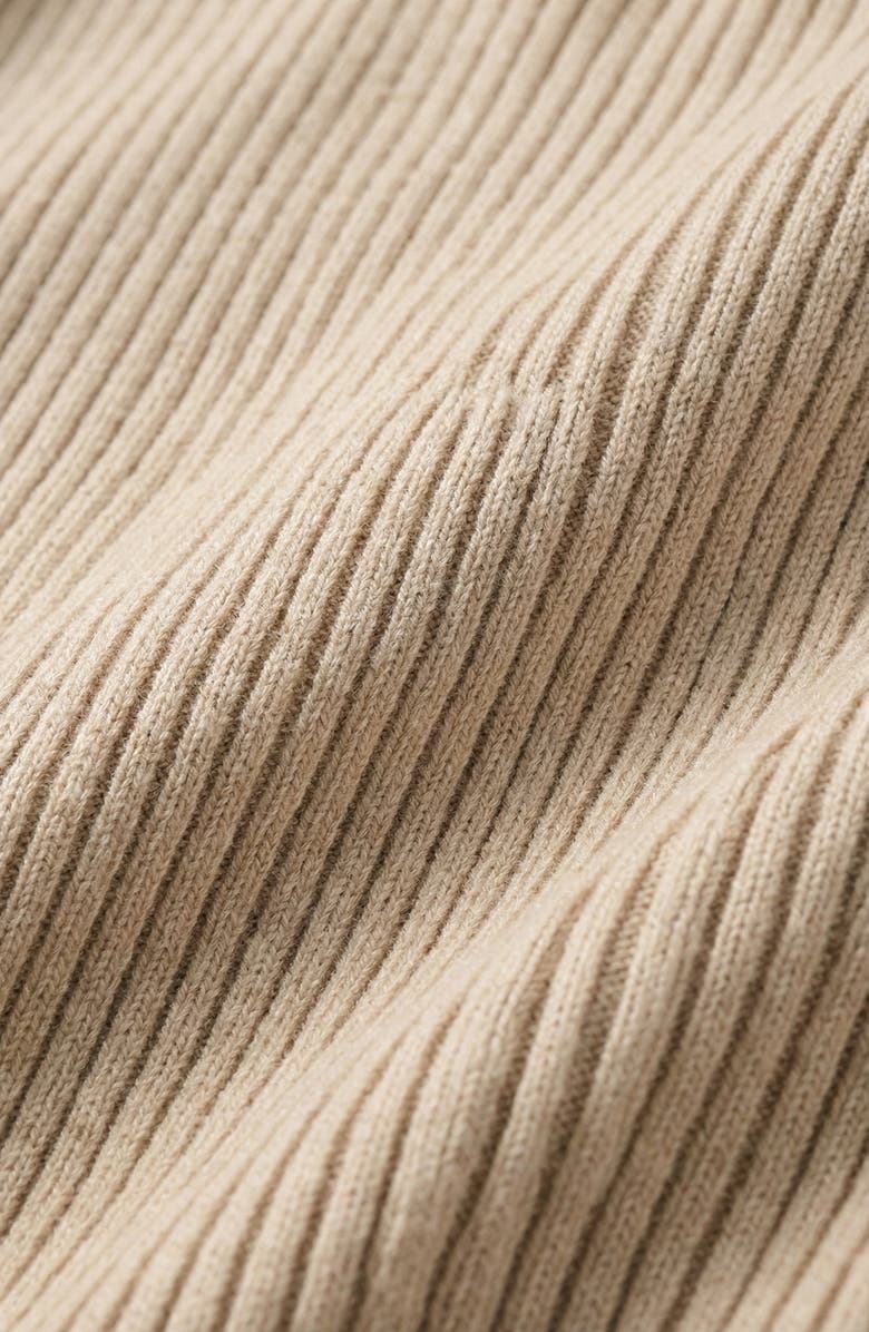 Modenaire Ribbed Knit Contrast Trim Tie Waist Midi Dress, Alternate, color, Beige