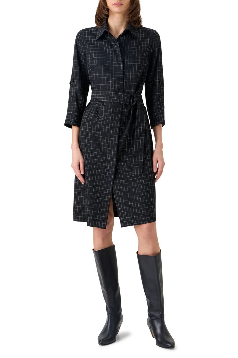 Broken Check Twill Shirtdress, Main, color, BLACK-CREAM