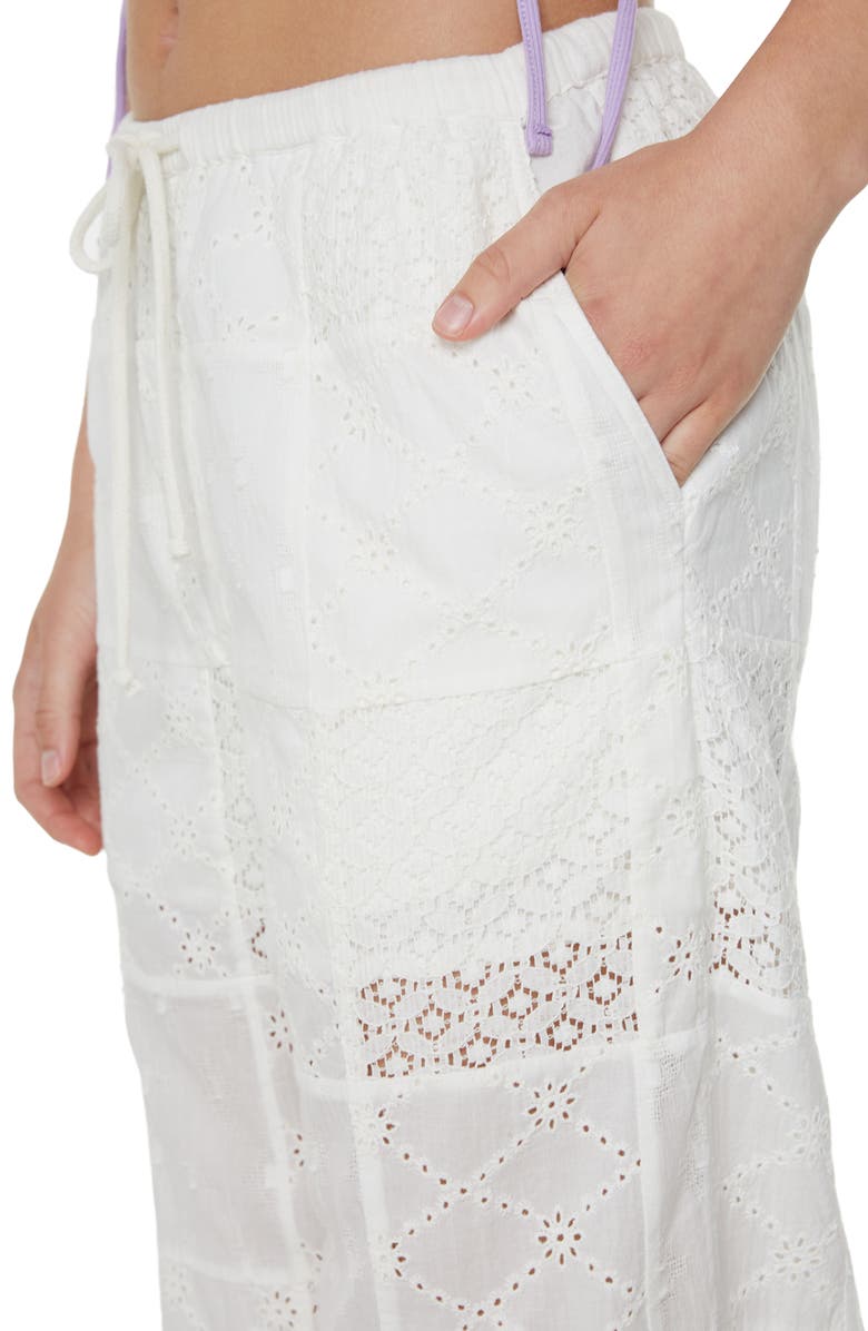 Roxy Precious Patchwork Eyelet Wide Leg Pants, Alternate, color, Snow White Solid