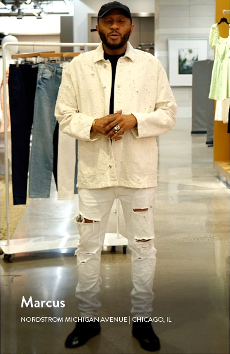 Distressed Cotton Blend Twill Lab Jacket, sales video thumbnail