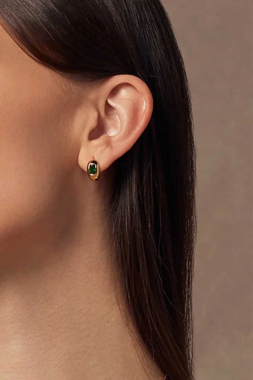 Bearfruit Jewelry Sterling Silver 18k Gold Plated Lois Emerald Huggies In Gold