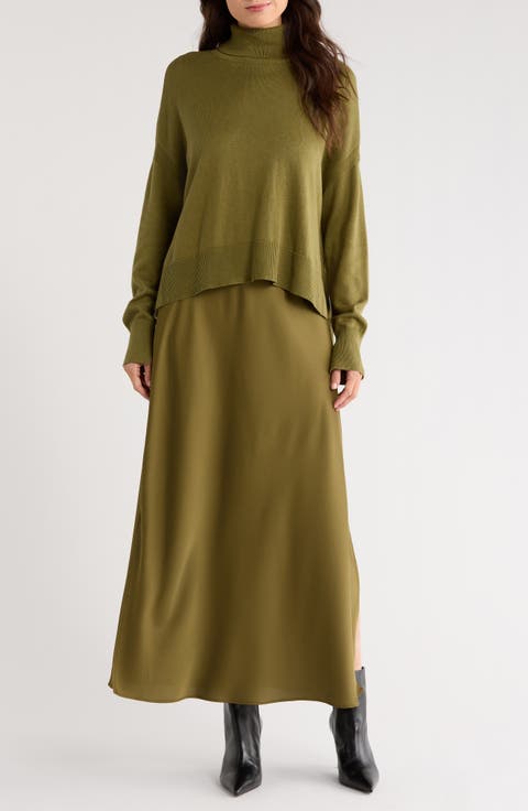 Turtleneck Sweater & Satin Slipdress Set