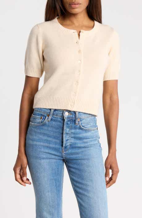 Cashmere Short-Sleeve Crewneck Cardigan