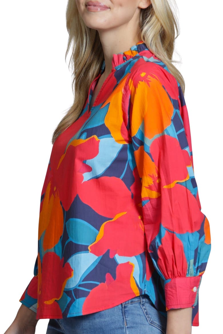 Floral Print Split Neck Top, Alternate, color, HIBISCUS MULTI