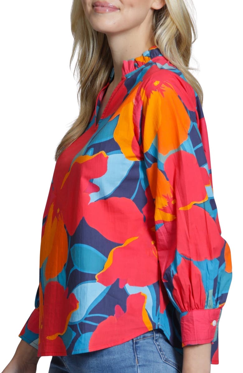 APNY Floral Print Split Neck Top, Alternate, color, Hibiscus Multi