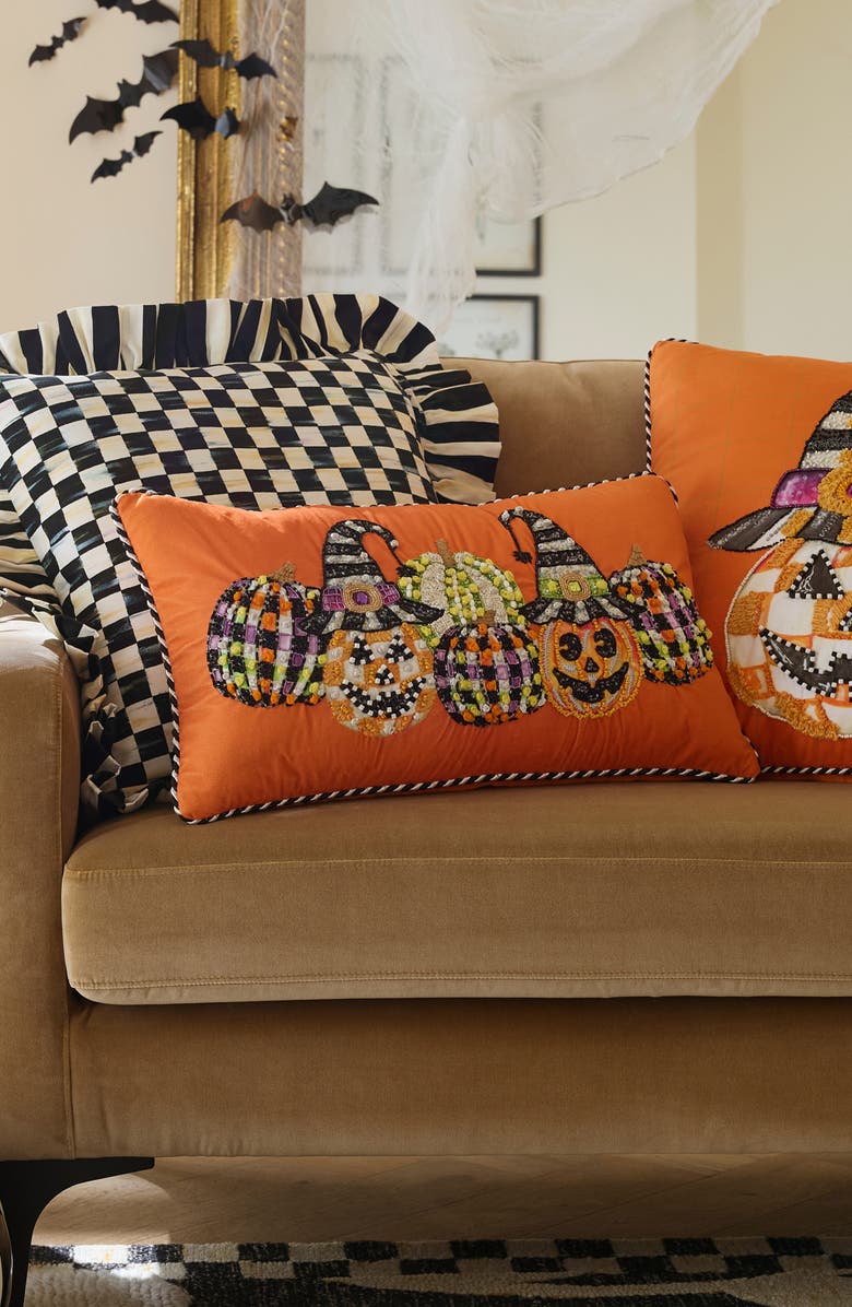 MACKENZIE CHILDS Jack-o'-Lanterns Embellished Velveteen Lumbar Accent Pillow, Alternate, color,