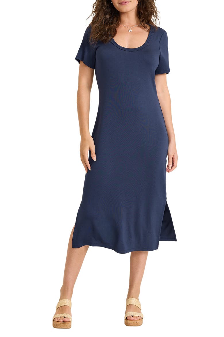 Drapey Ponte Midi Dress, Main, color, COASTLINE