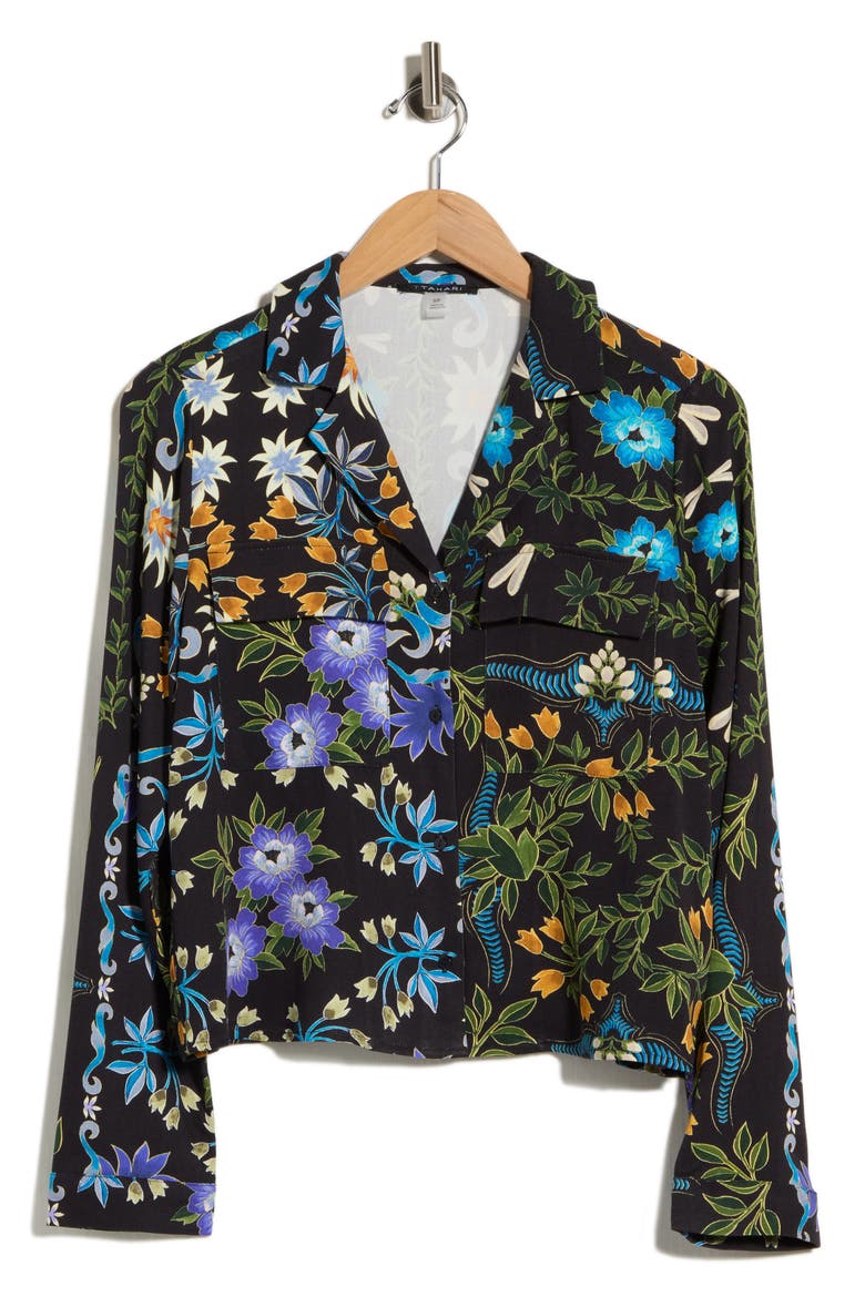 Cropped Utility Top, Main, color, BLACK MULTI FLORAL LEAF