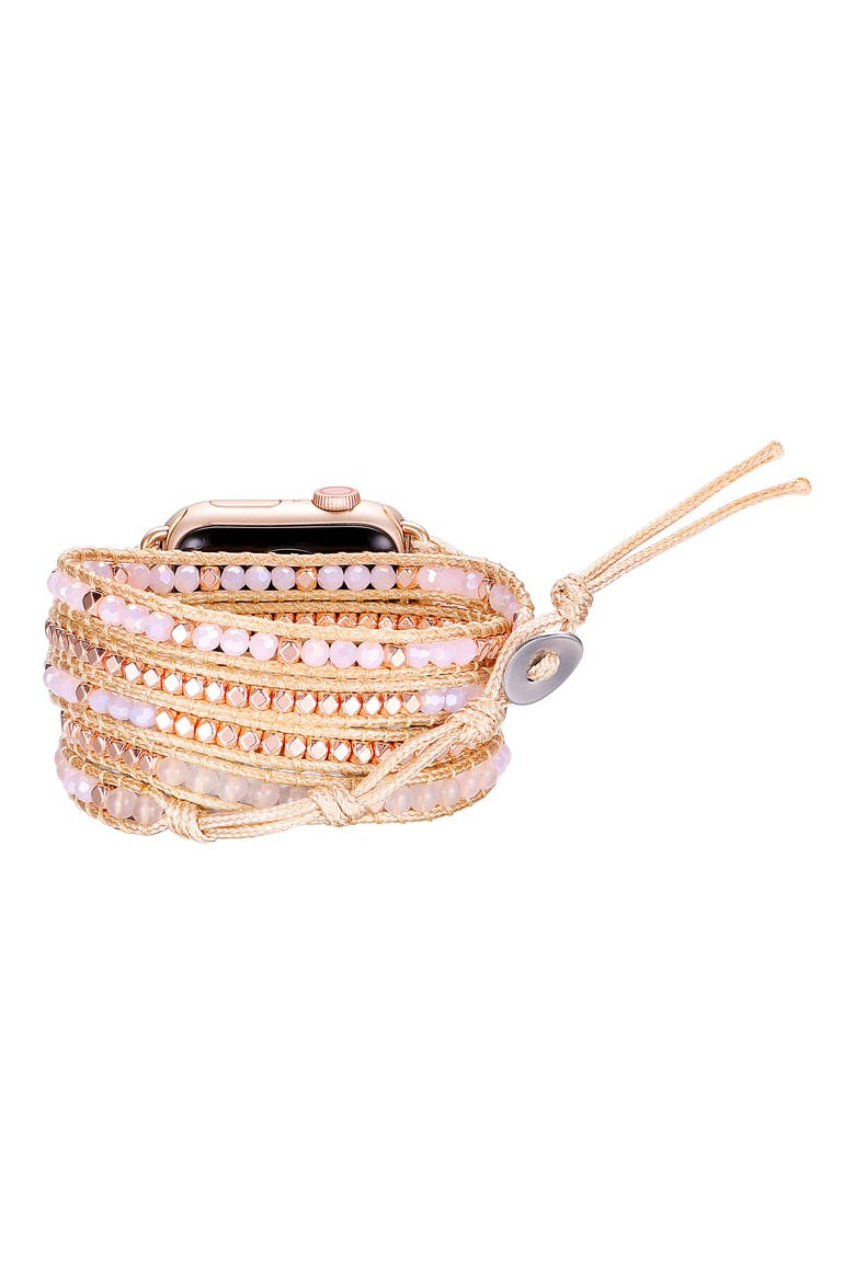 Beaded Wrap Apple Watch® Watchband, Alternate, color, ROSE GOLD / PINK