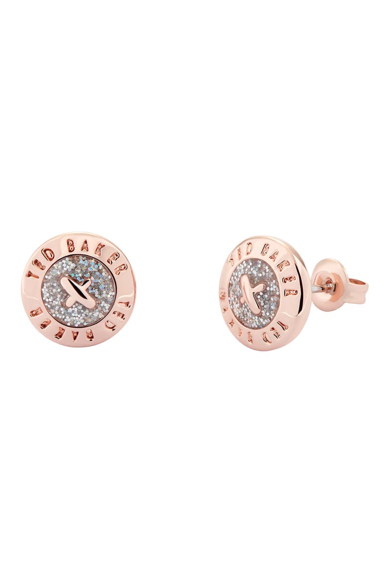 Eisley Enamel Mini Button Stud Earrings, Alternate, color, ROSE GOLD TONE / SILVER