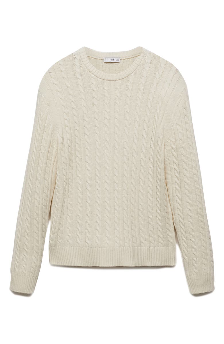 MANGO Cable Stitch Cotton Blend Sweater, Alternate, color, Off White