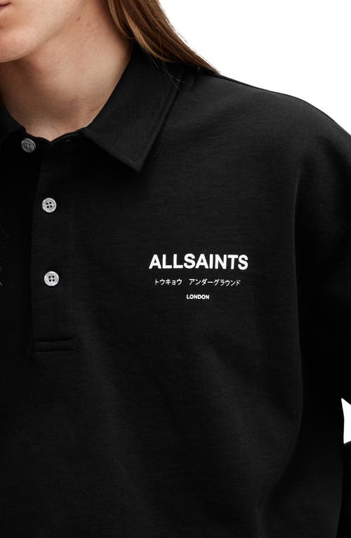 Allsaints Mens Black Underground Logo-print Relaxed-fit Polo Sweatshirt In Jet Black