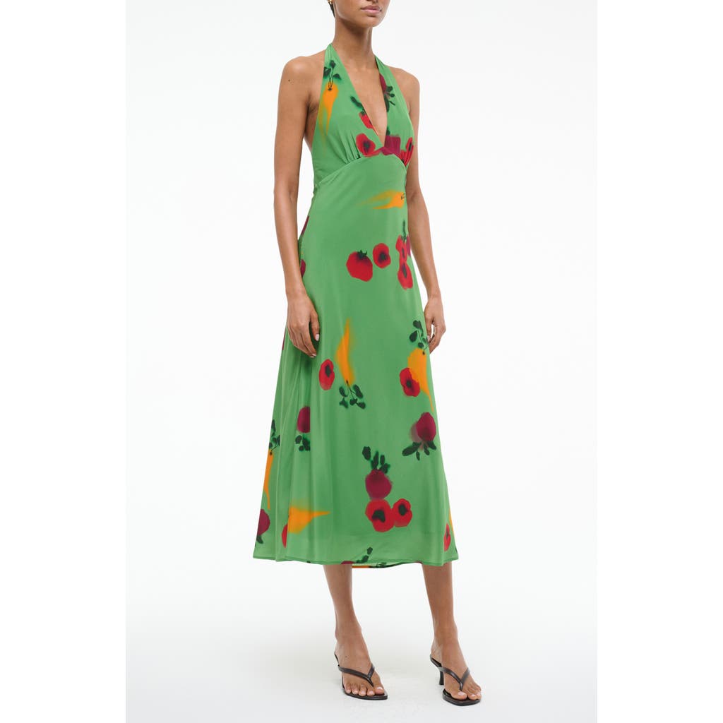 Staud Lucca Printed Silk-crepe Halterneck Midi Dress