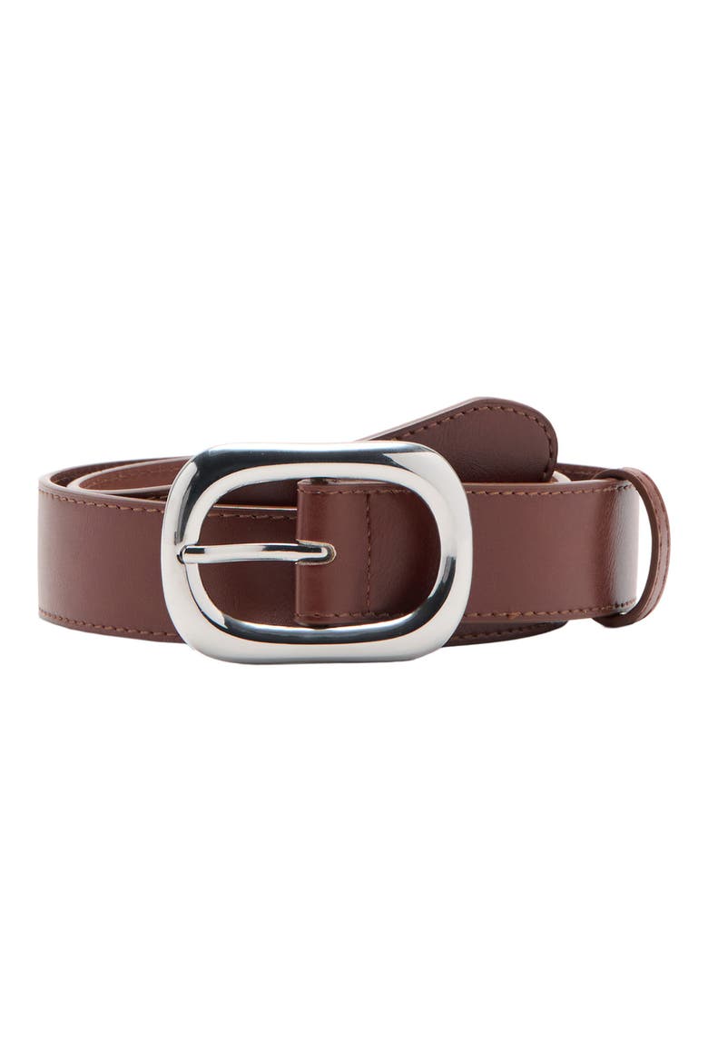 Oval Buckle Faux Leather Belt, Alternate, color, BROWN