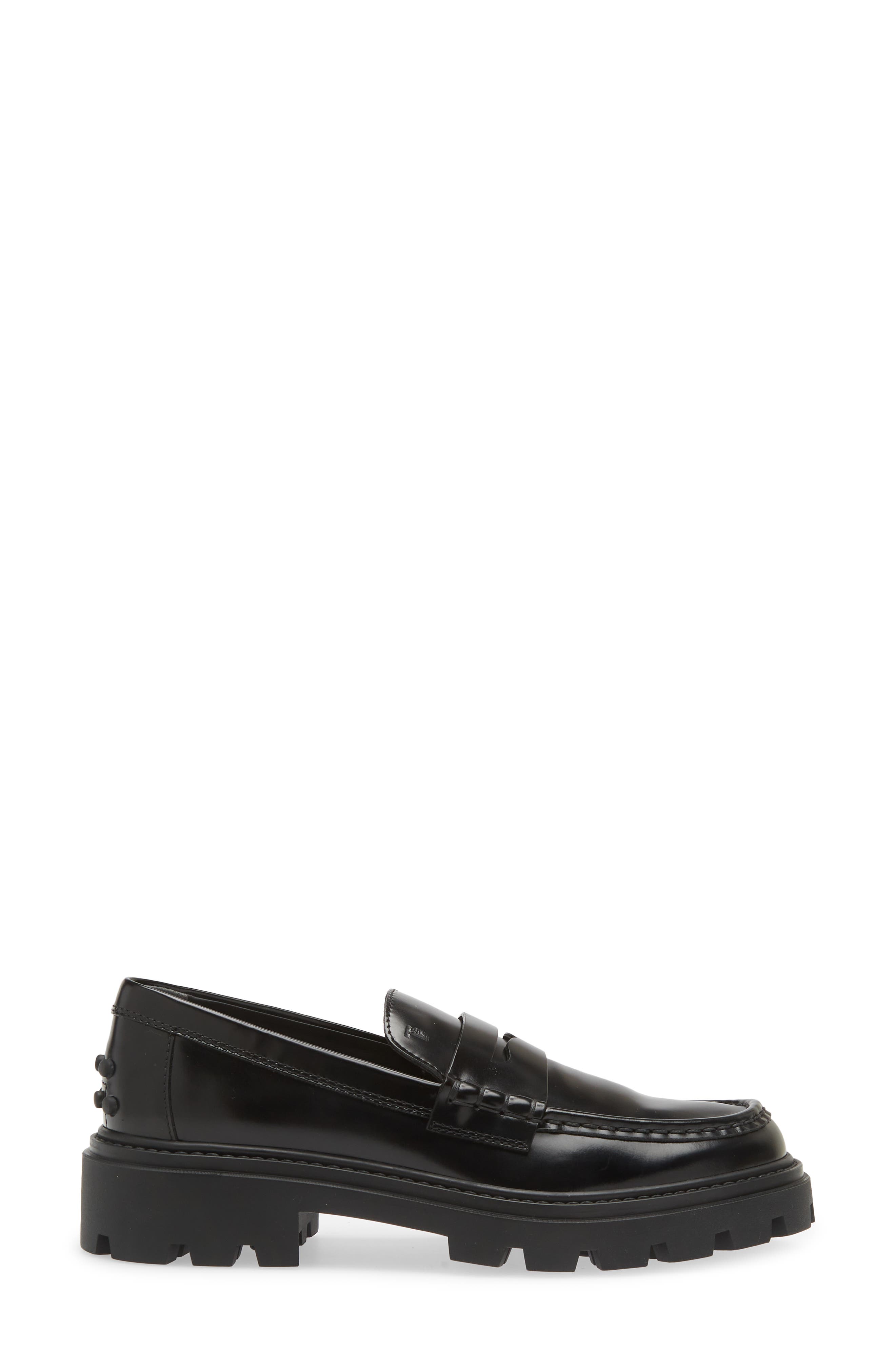 Tod's Lug Sole Penny Loafer, Alternate, color, Black