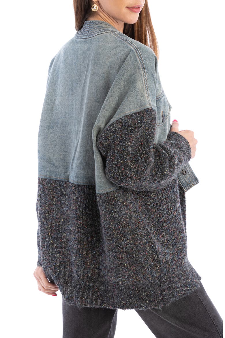 Mixed Media Denim Cardigan, Alternate, color, BLUE