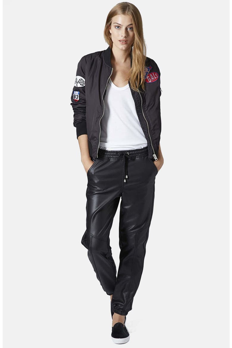 Paneled Faux Leather Joggers, Alternate, color, BLACK