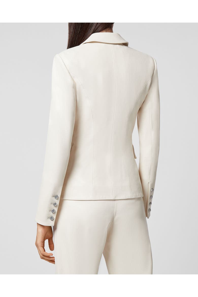 Leather Blazer Iconic Plein Women, Alternate, color, Cream