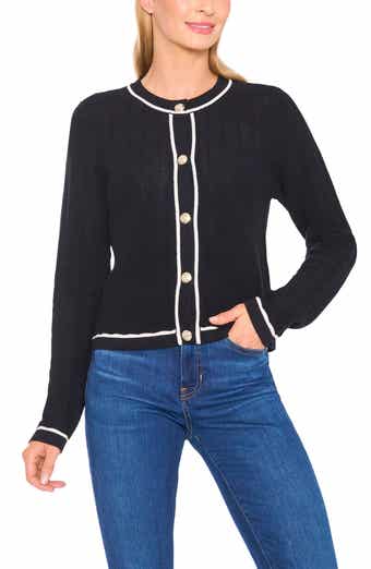 CeCe Contrast Detail Cotton Cardigan