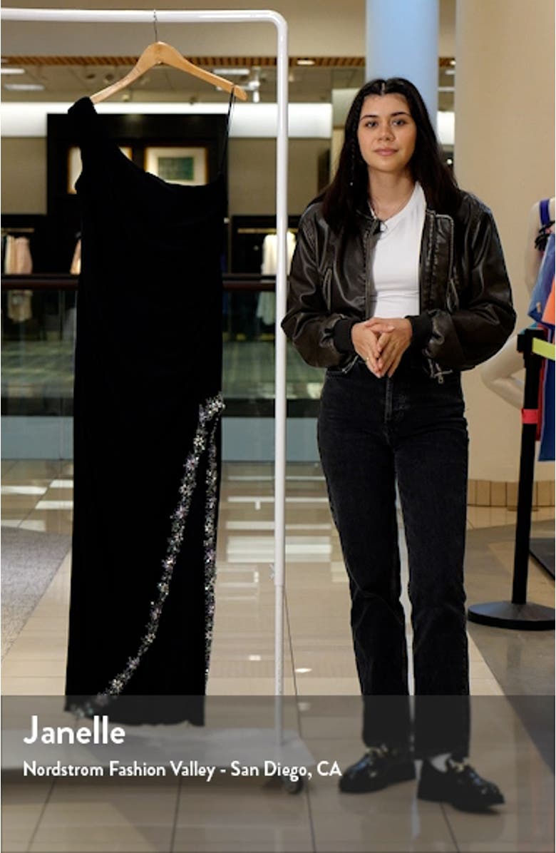 Beaded Floral Detail One-Shoulder Body-Con Gown, sales video thumbnail