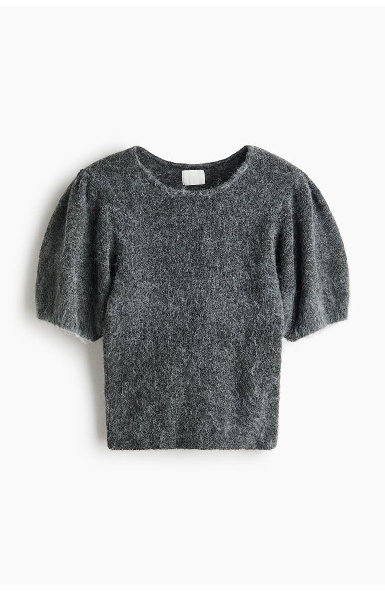 H&M Knitted Puff-sleeved Top, Alternate, color, Gray Melange