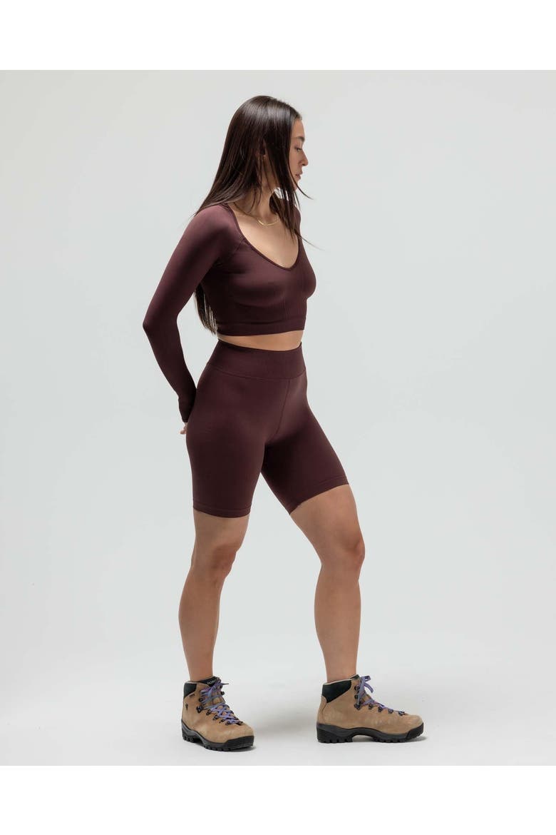 The V-Neck Long Sleeve Crop Top, Alternate, color, MAPLE