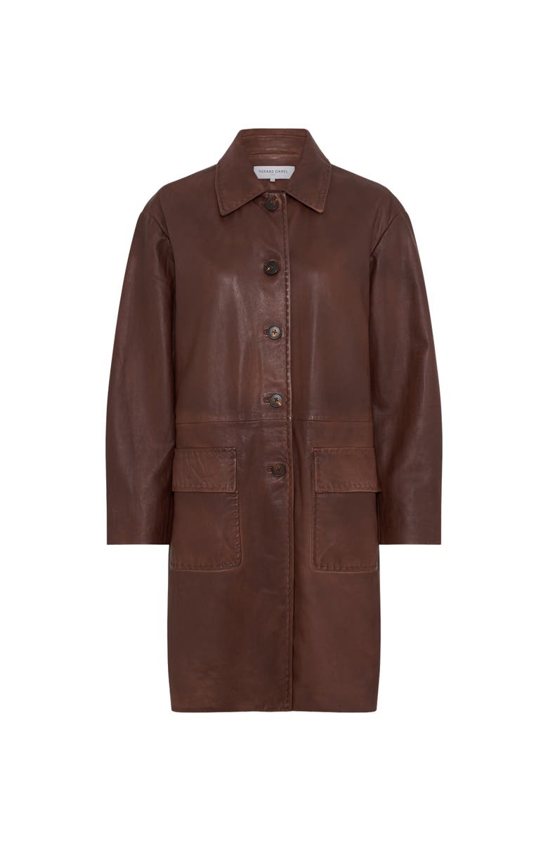 GERARD DAREL Madyson Long Leather Jacket, Alternate, color, Cigar