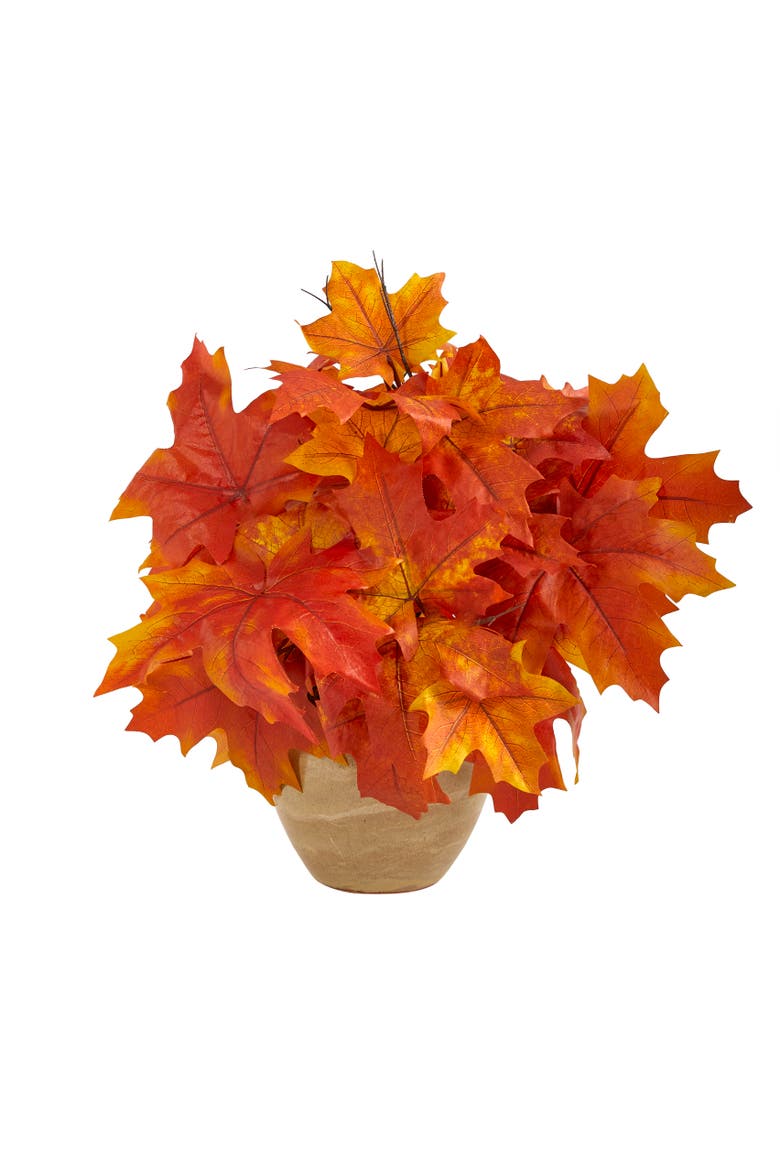 16-in Autumn Maple Leaf Artificial Plant in Decorative Planter, Main, color, Orange