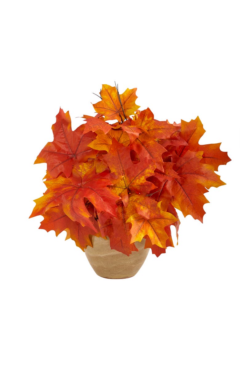 NEARLY NATURAL 16-in Autumn Maple Leaf Artificial Plant in Decorative Planter, Main, color, Orange
