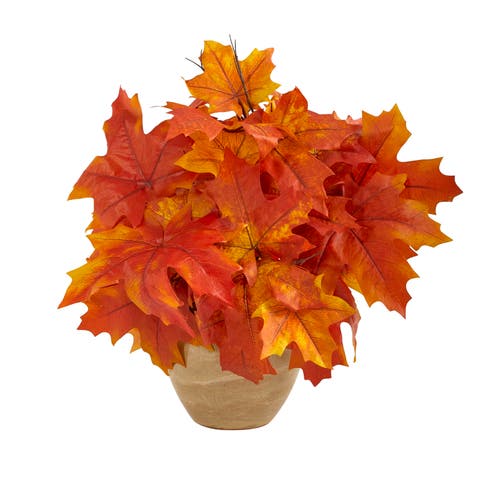 16-in Autumn Maple Leaf Artificial Plant in Decorative Planter